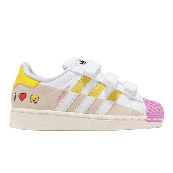 ADIDAS Originals x LEGO Superstar CF C White Yellow Pink Little Girls Size 8c - Picture 7 of 8